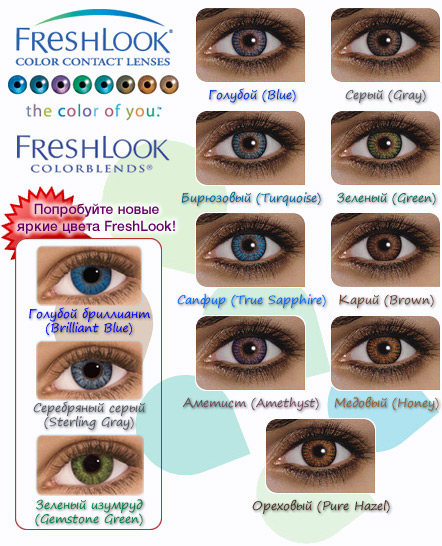 Таблица оттенков линз FreshLook Colorblends